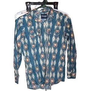Wrangler Western Pearl Snap Shirt Men Southwestern Aztec Print Long Sleeve LARGE